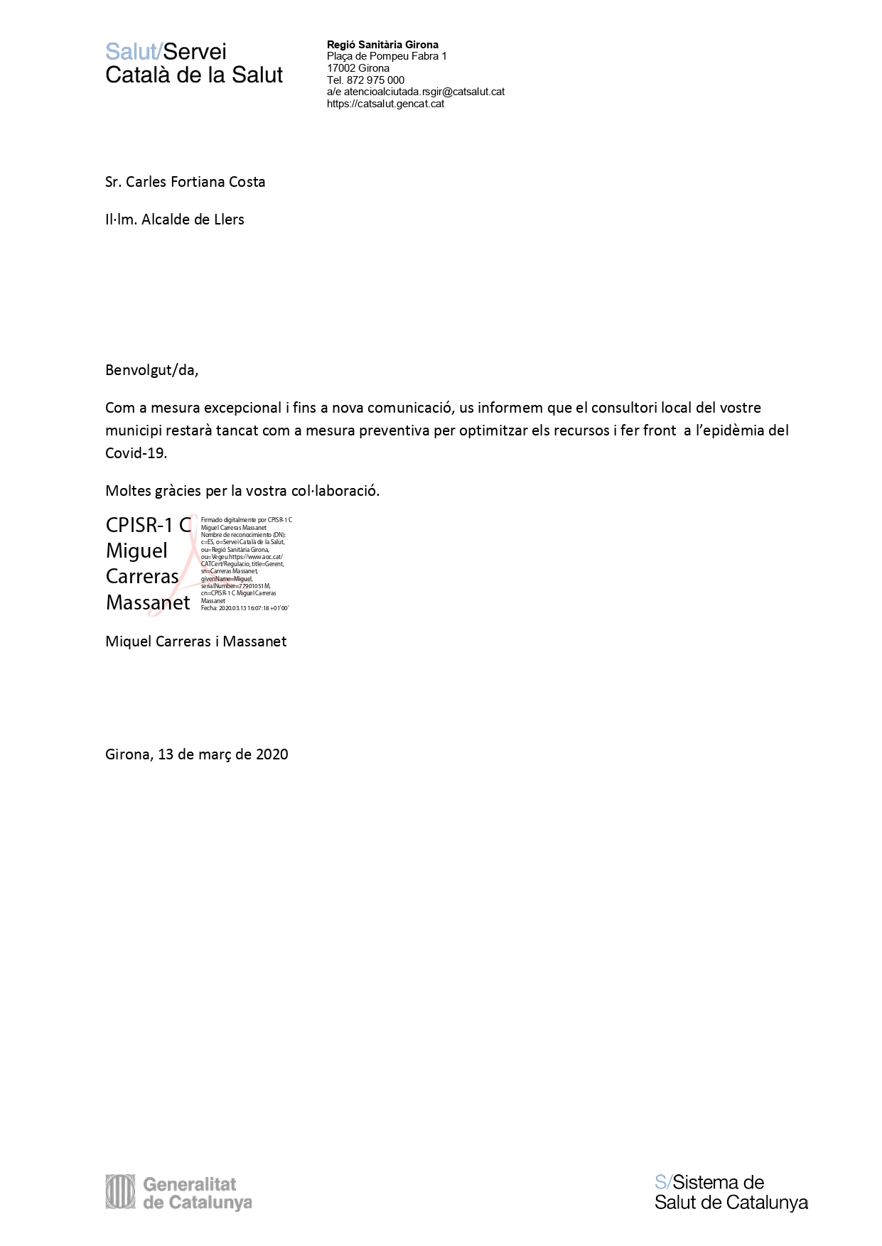 tancament excepcional consultori